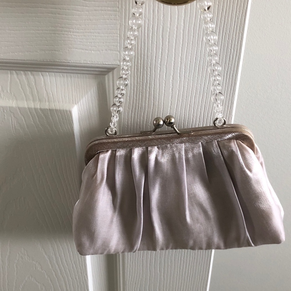 Satin Pleated Evening Clutch in Light Champagne